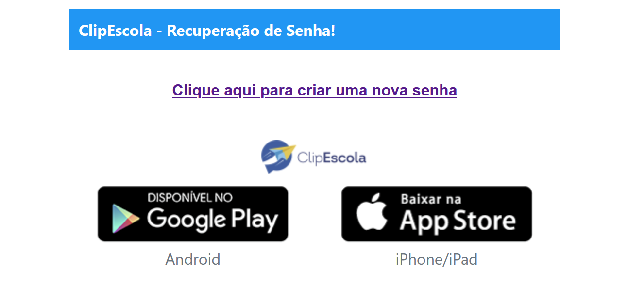 Email de recuperação de senha Imagem do email de recuperação de senha